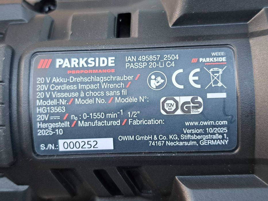 PARKSIDE Гайковерт ударний акумуляторний безщітковий