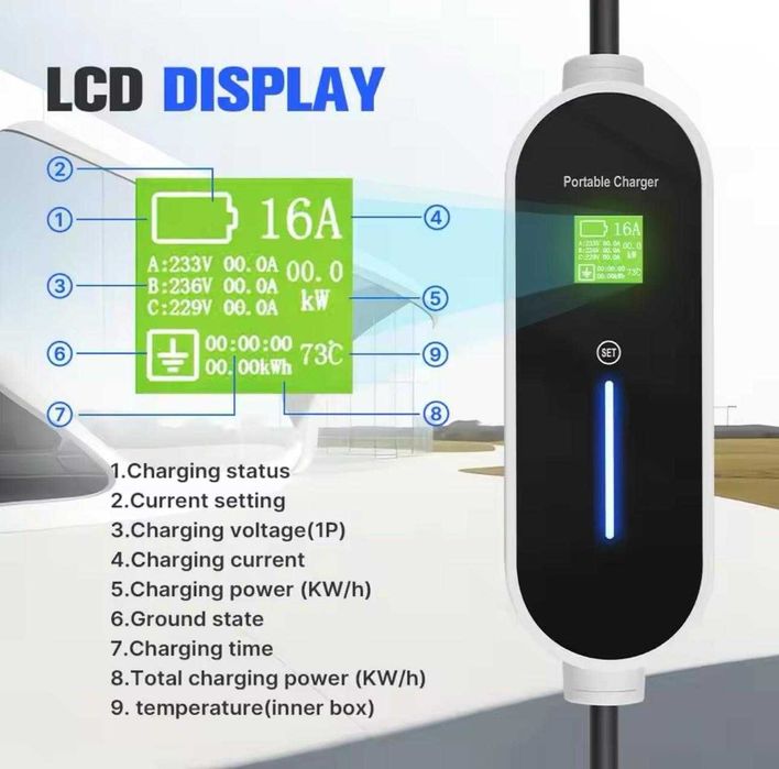Carregador Portátil 11 kw - 16A -Tipo 2 - Eletricos e Hibridos