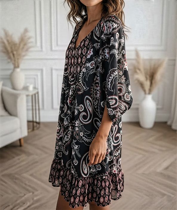 Papaya Luźna Wzorzysta Casualowa Sukienka Oversize