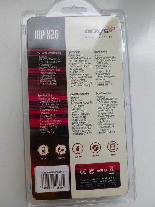 mp3 плеер Odys с дисплеем 1,5'' память 4Gb оригинал, Германия