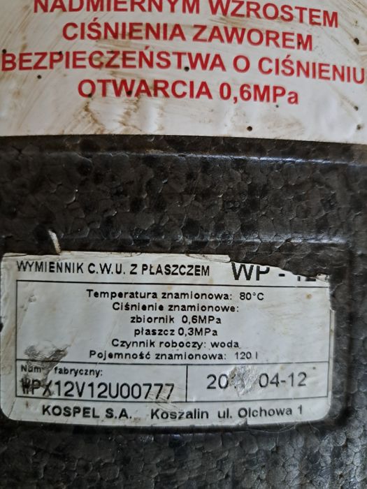 Bojler, zbiornika na wodę 120 l