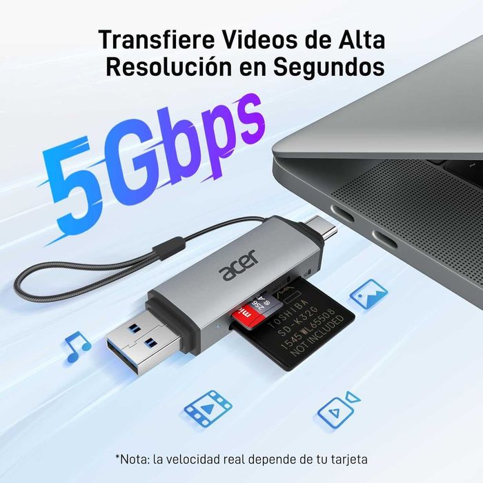 ACER Adaptador de leitor de cartões USB C e conector duplo USB 3.0