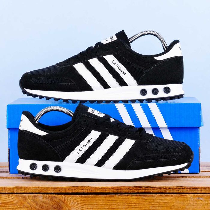 (2404) Кросівки Adidas LA Trainer чорний з білими полосами (41-46) - адідас