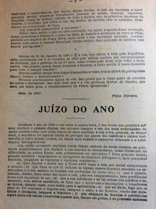O SERINGADOR. Reportório Crítico-Jocoso e Prognóst. Diario para 1948