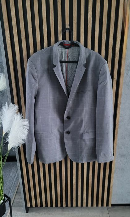 Szara marynarka w kratkę Hugo Boss virgin wool XL