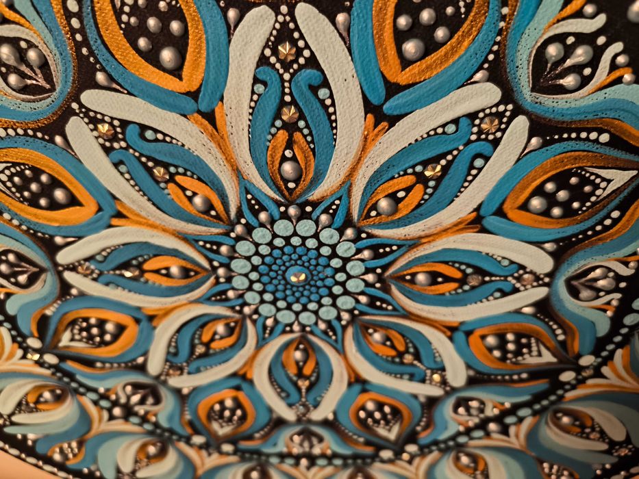 Mandala ręcznie malowana z intencją - obraz 40 cm