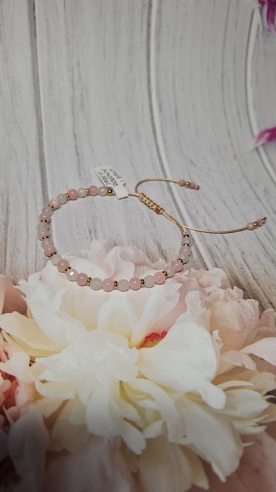 Bransoletka z kamieni naturalnych, jadeit różowy i biały