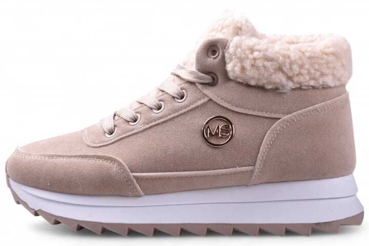 Buty Damskie Sneakersy MS Zimowe Ocieplane za kostkę beżowe r.39