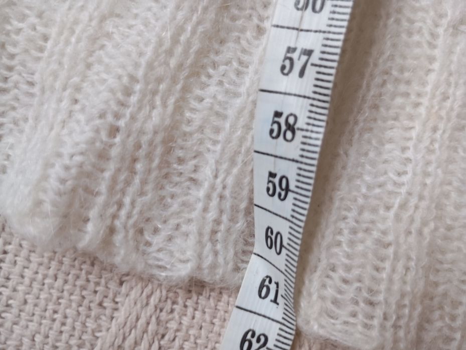 PRIMARK Premium M-XL ażurowy sweter z wełną i alpaką oversize ecru
