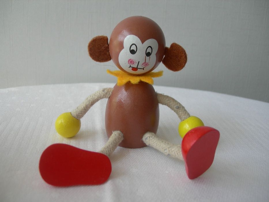 Обезьяна, деревянная, дерево, фетр, старая работа