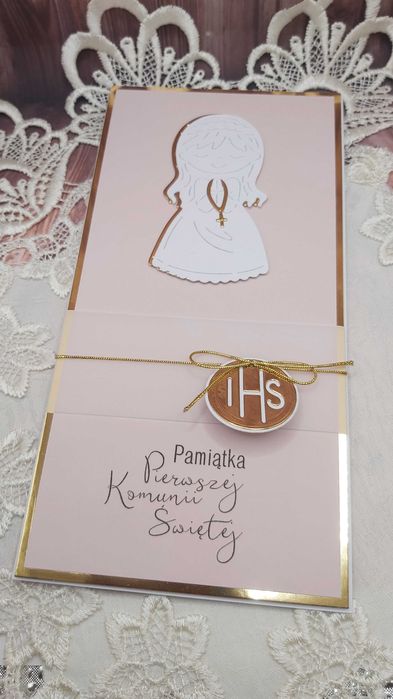 Kartka Pierwsza Komunia Święta dla dziewczynki warstwowa