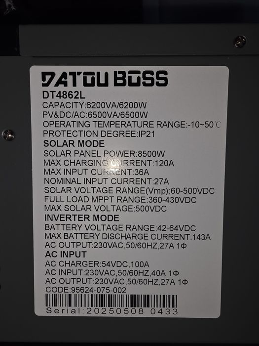 Гібридний інвертор DatouBoss DT4862L,  DT2433-а, DT4811B-C