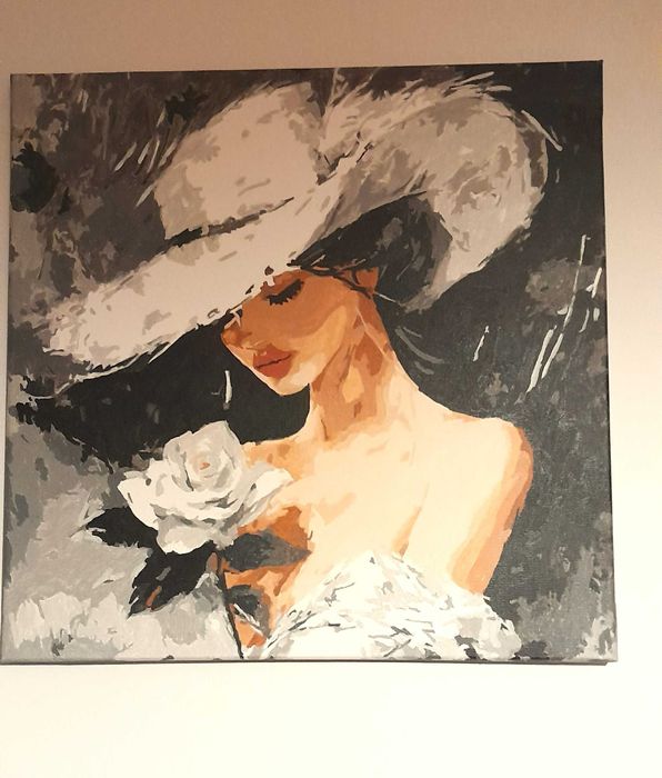 Obraz Dziewczyna z Różą 40 x 40 cm malowany na płótnie