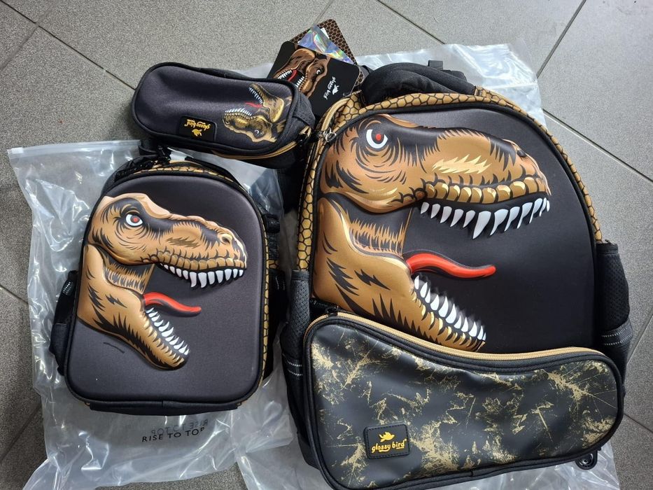 Glossy Bird oryginalny plecak chłopięcy z dinozaurem 3w1