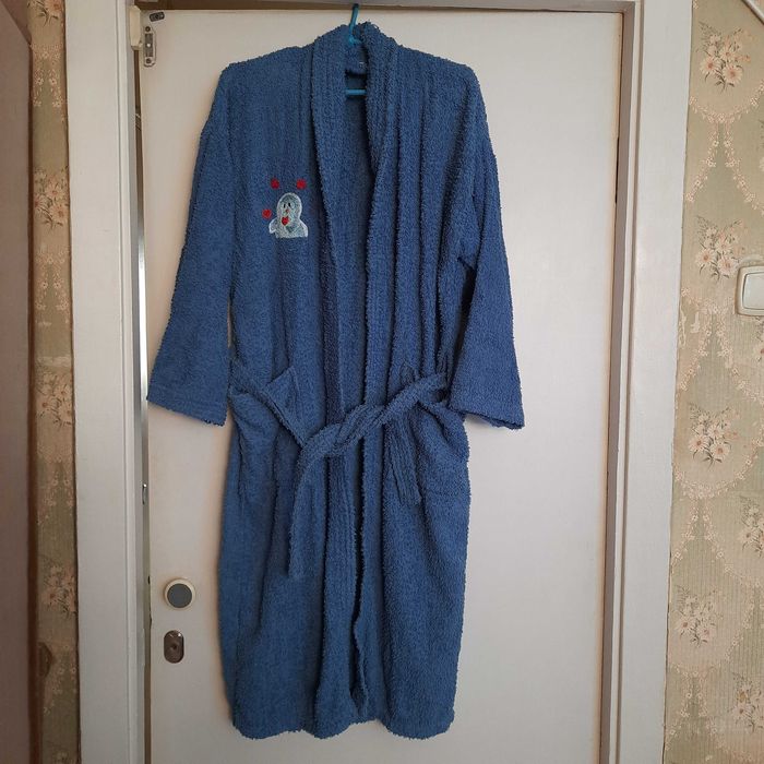 Халат жіночий махровий бавовняний синій, розмір L, 100% бавовна