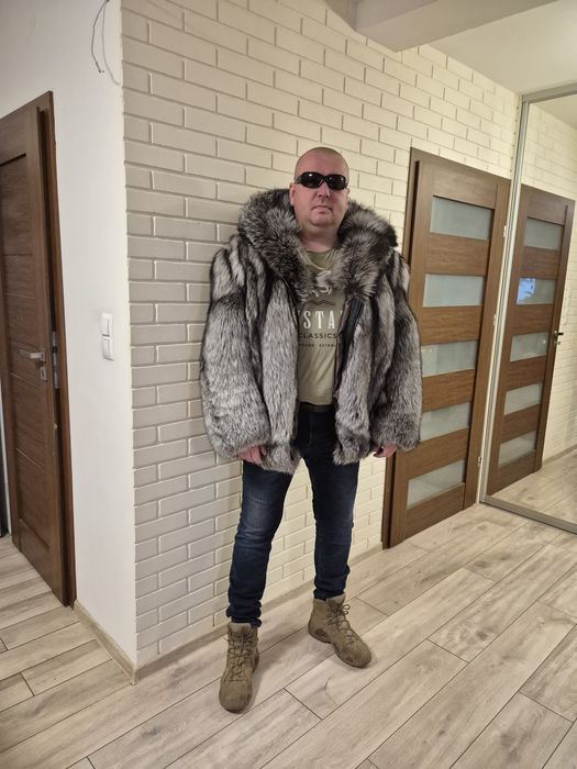 Futro męskie z lisa srebrnego wyniebieszczane