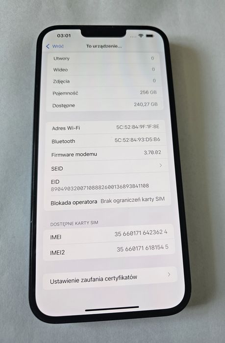 iPhone 14 Plus 256GB Midnight 84% Baterii Bez SIM Lock Pudelko