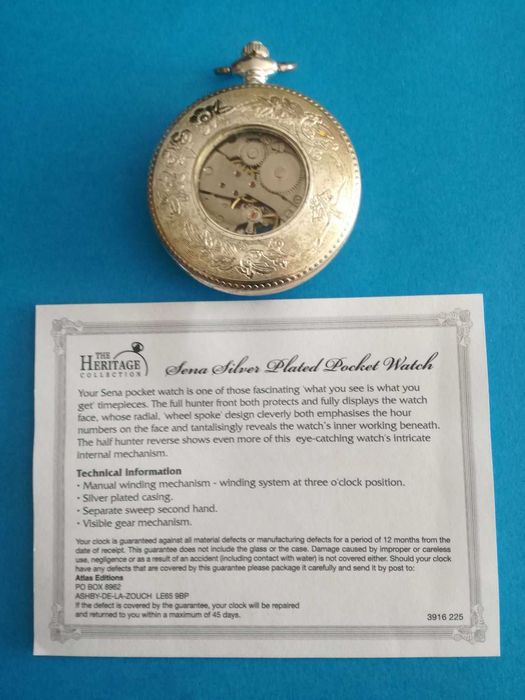 "Heritage Collection"-Relógio Bolso, Banho Prata-Ed Esp 1376-Mod. SENA