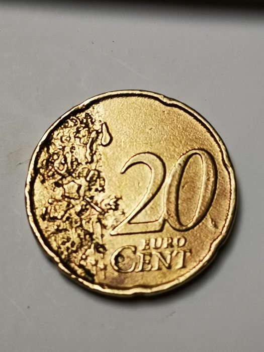 Moeda rara de 20 cêntimos com defeitos, Itália 2002 MAC