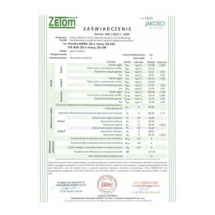 Kocioł do spalania drewna Feniks AGRO 20kW ECODESIGN 5 Klasa Lista ZUM
