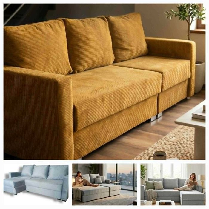 SOFA ROZKŁADANA do salonu Kanapa rozkładana 2w1 Łóżko z pojemnkiem na pościel 140x205 Narożnik uniwersalny