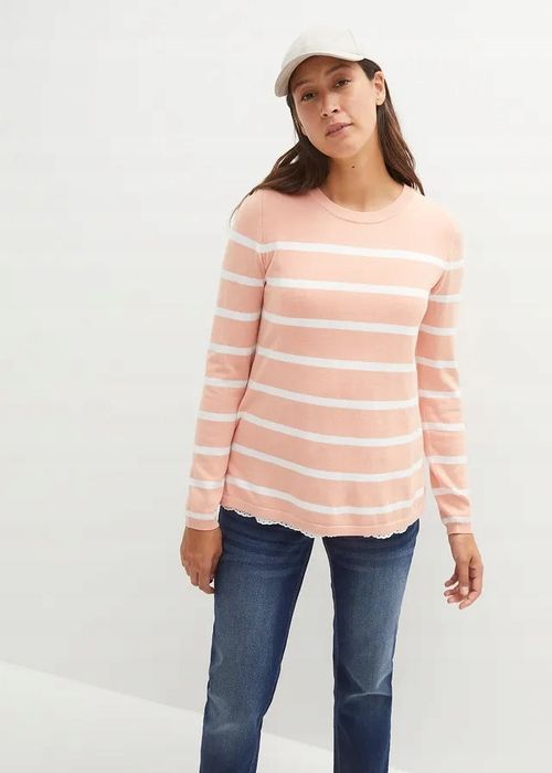 B.P.C sweter ciążowy i do karmienia łososiowy w białe paseczki r.32/34