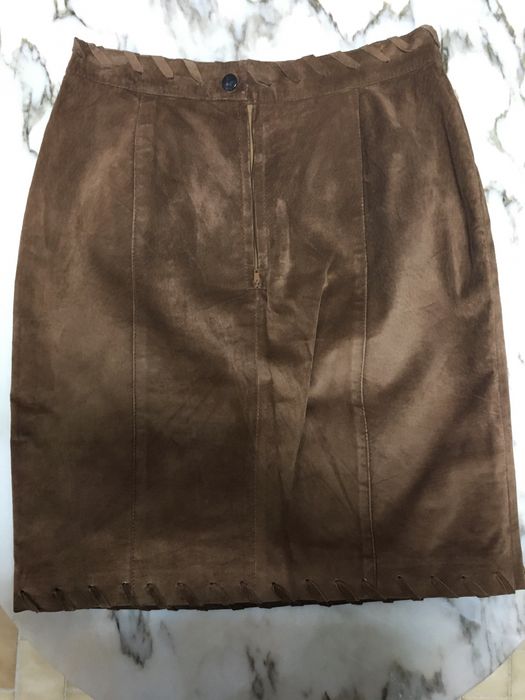 Conjunto senhora saia + colete nobuk castanhos tamanho M vintage