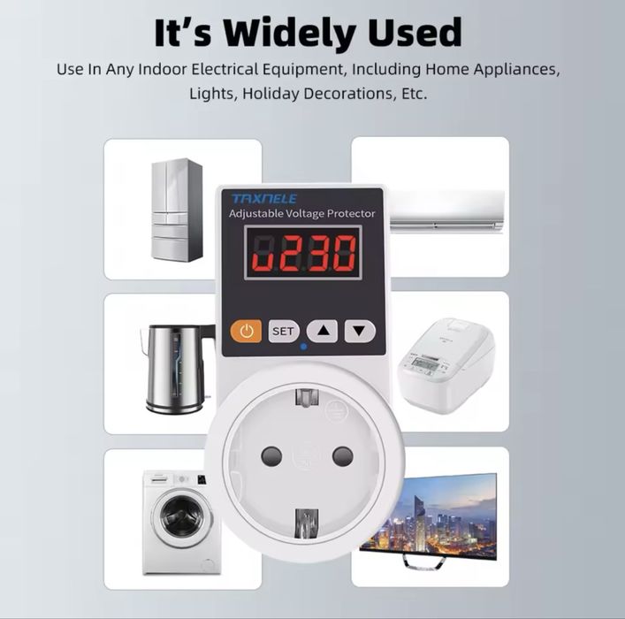 ‼️Реле напруги в розетку з дисплеєм Taxnele 220В 16А‼️