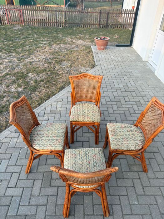 Komplet 4 bambusowo - rattanowych krzeseł