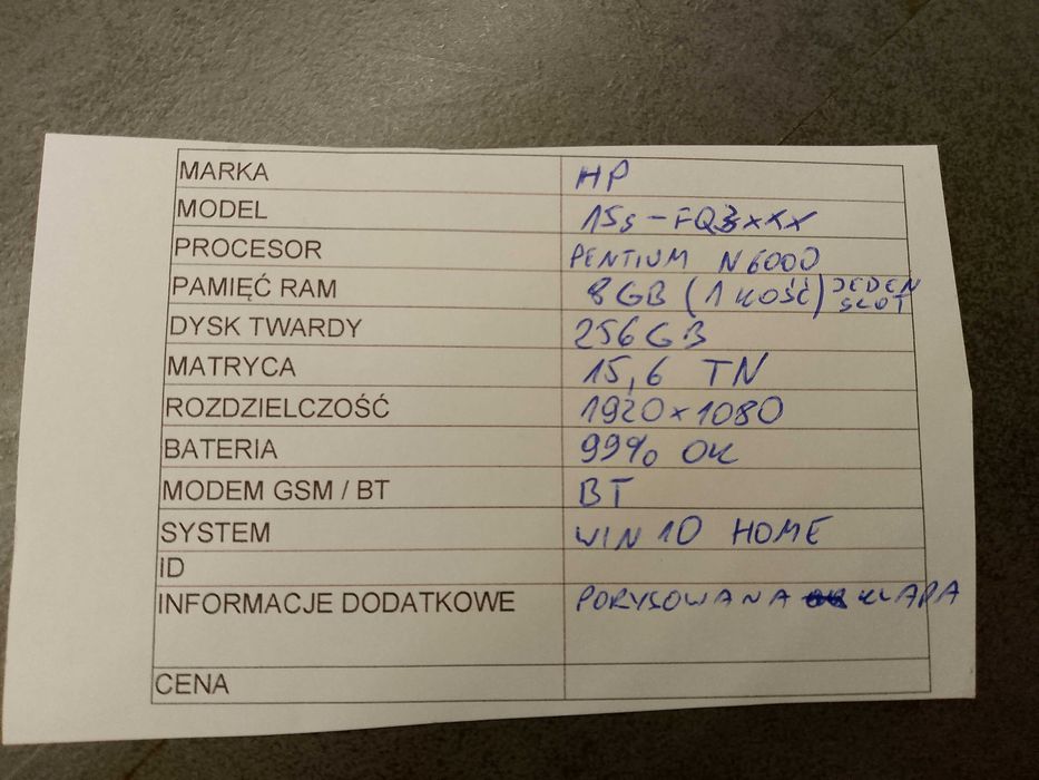 HP 15s-fq3214ng, Pentium Silver N6000, 8GB RAM, 256GB SSD, DE klawiatu