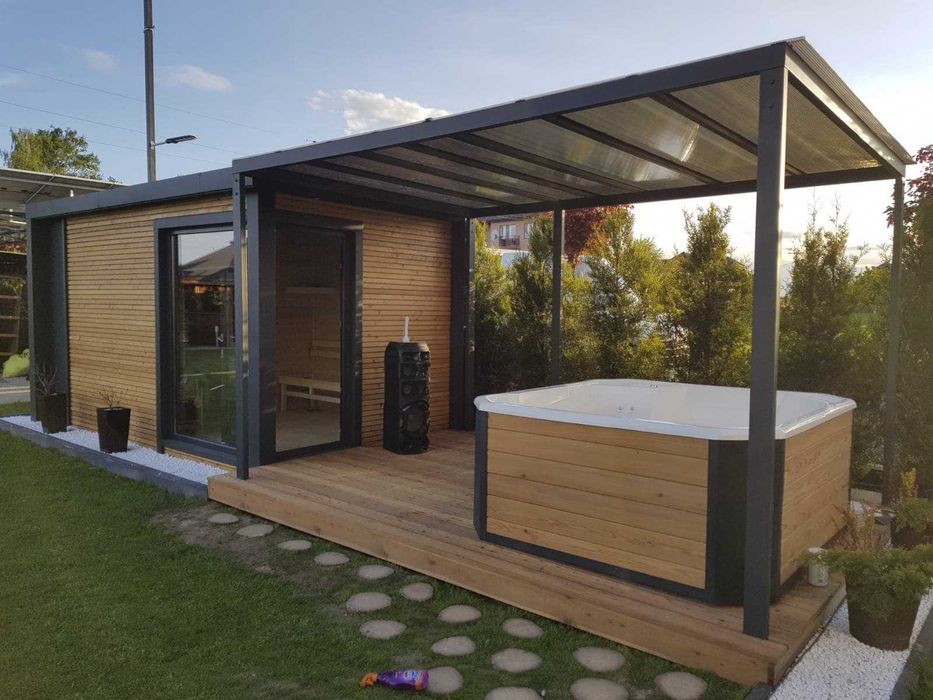 Sauna ogrodowa, domek, Taras, pergola, wiata ogrodowa