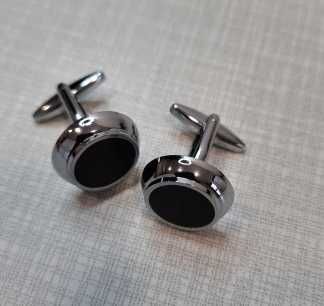 Spinki do mankietów do koszuli srebrne czarna emalia mankietowe