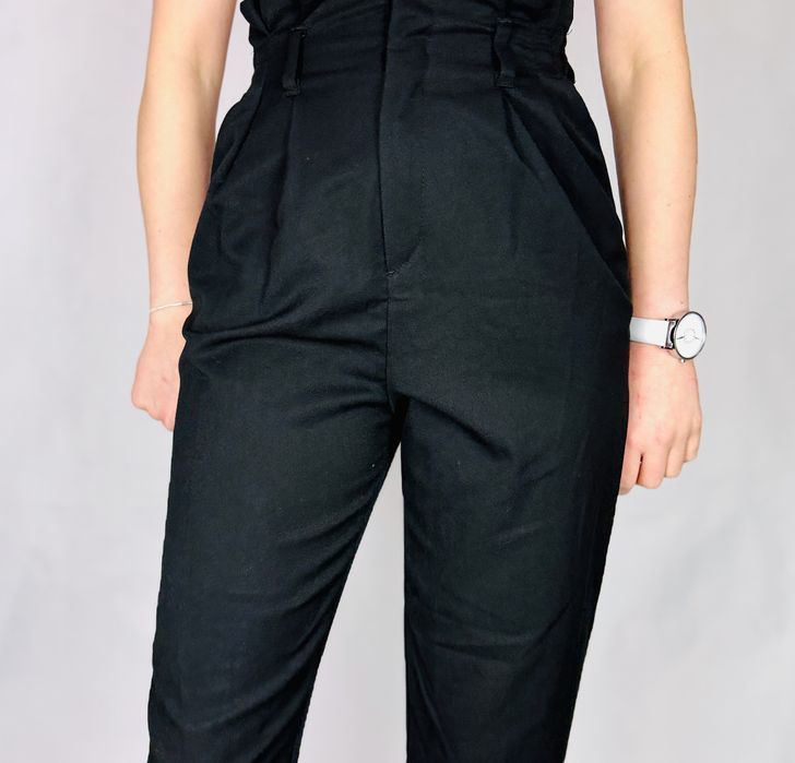 Czarne spodnie z wysokim stanem paperbag XS 34