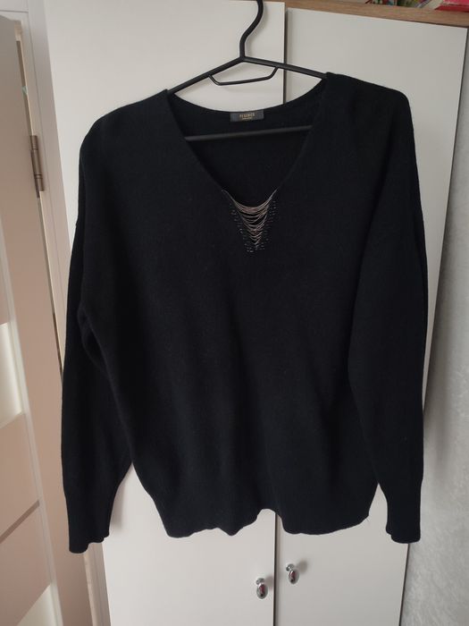 Чорний джемпер з вовни, шовку і кашеміру з вирізом Peserico