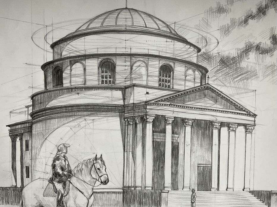 „klasycystyczny kościół świętego Aleksandra” rysunek architektoniczny