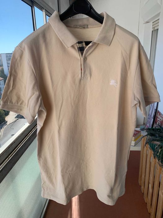 Polo Burberry Brit Beige Original – Tamanho S – Com Padrão Xadrez na Carcela