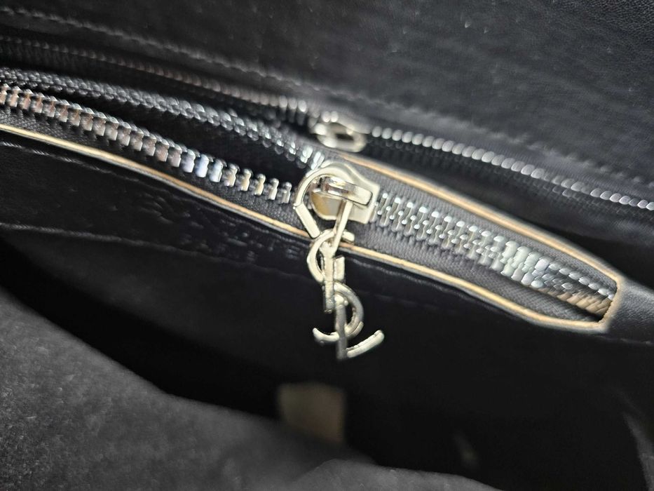 Torba listonoszka duza prazkowana damska Czarna YSL lancuszek