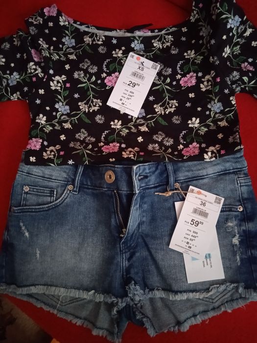 Spodenki jeansowe S/36 gratis top XS/34
