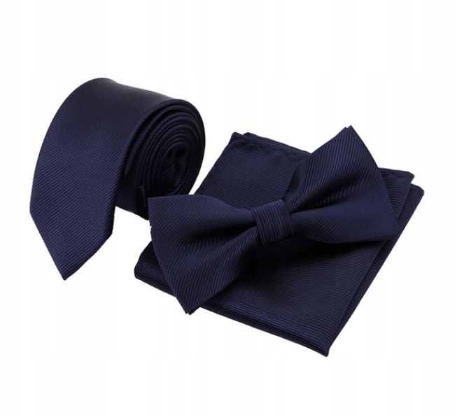 Mucha Męska Granatowa +krawat Granatowy +poszetka