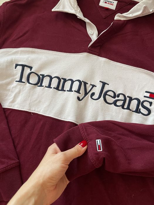 бордовый лонгслив поло кофта tommy jeans