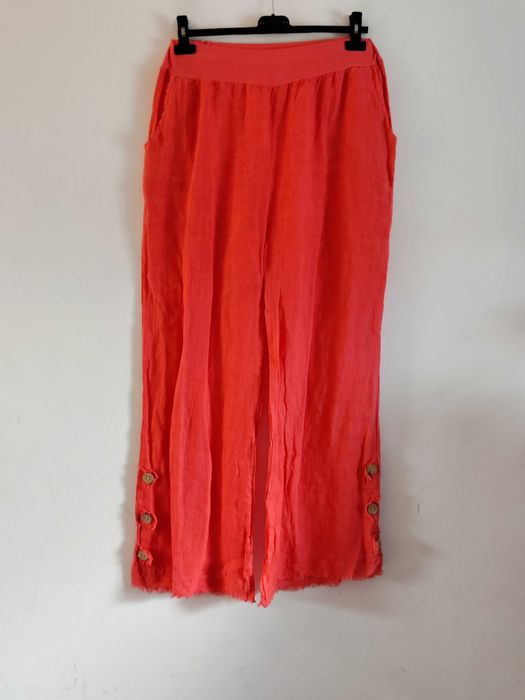 Nowe lniane spodnie 100%len, szerokie nogawki boho, Made in Italy, 44/46