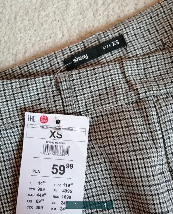 Spodnie typu cygaretki w szara krate rozm XS. Sinsay. Vintage retro