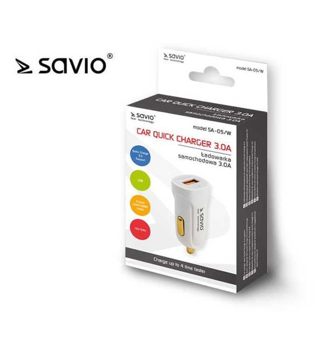Ładowarka samochodowa USB Savio 3000 mA biała polska marka