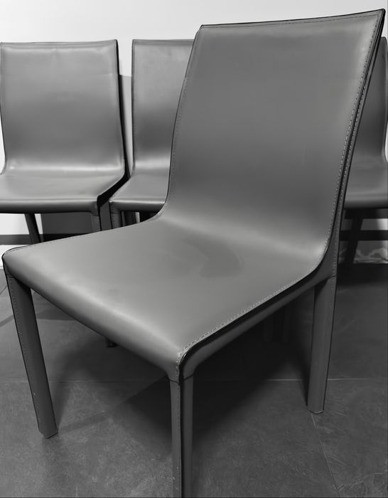 Krzesła Zestaw krzeseł 4 szt. SKÓRZANE Włoskie szare LUKSUSOWE