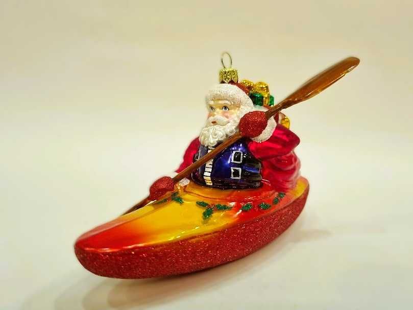 Mikołaj w kajaku - bombka choinkowa Made in Poland 24s66 bombkizebra