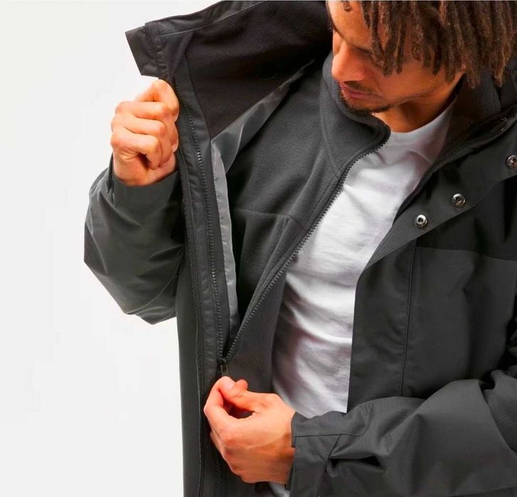 Quechua casaco de caminhada 3 em 1, 0°C impermeável, nh100 cinzento