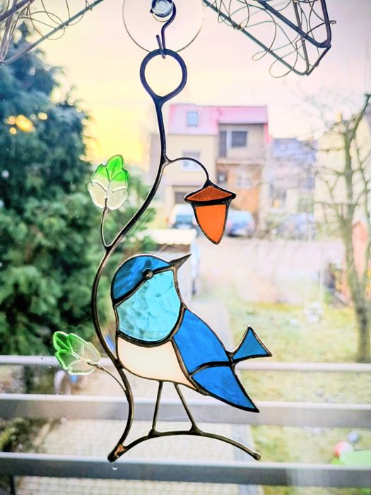 Dekoracja witraż rękodzieło prezent hadmade Ptak