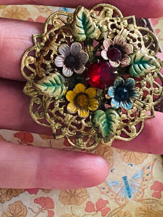 Broszka antyk Czech Filigree unikat starodawna