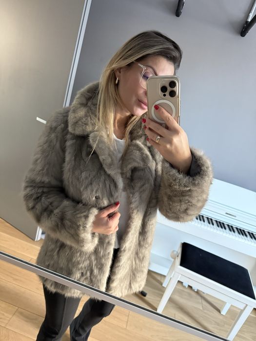 Kurtka futro naturalne z szarej norki, srebrna norka