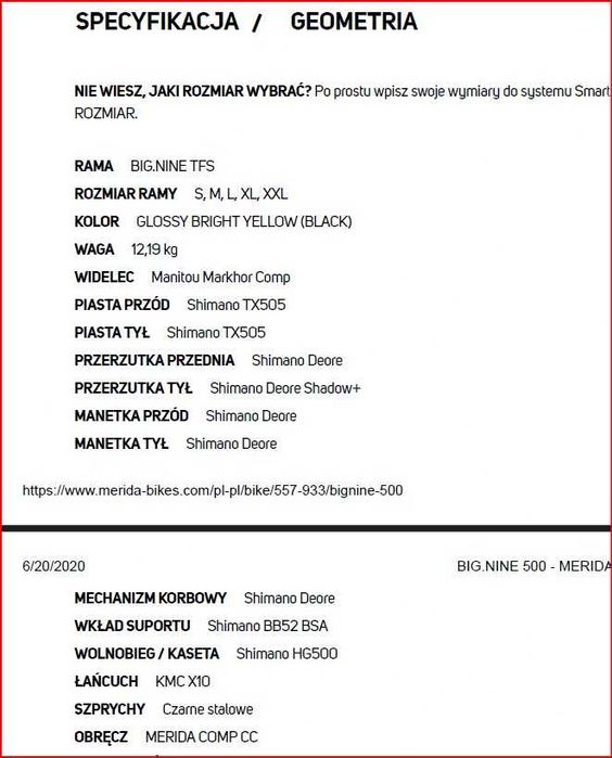 Rower Merida Big.Nine 500 używany rozmiar L